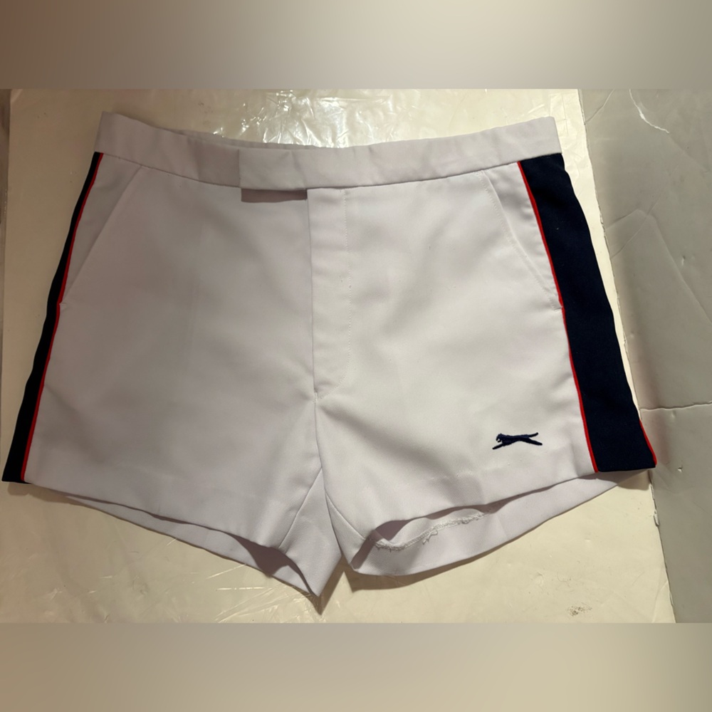 Vintage Slazenger White Shorts with Navy and Red Trim